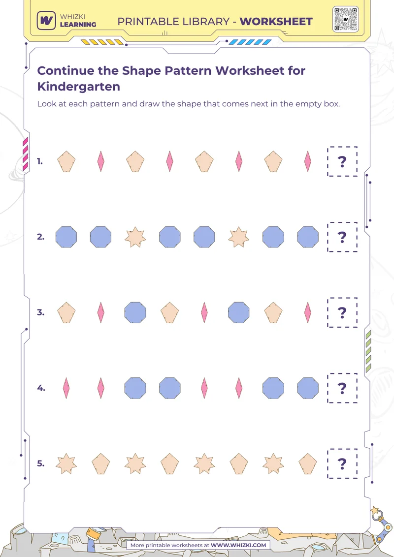 Continue the Shape Pattern Worksheet for Kindergarten