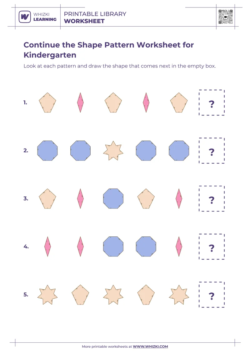 Continue the Shape Pattern Worksheet for Kindergarten