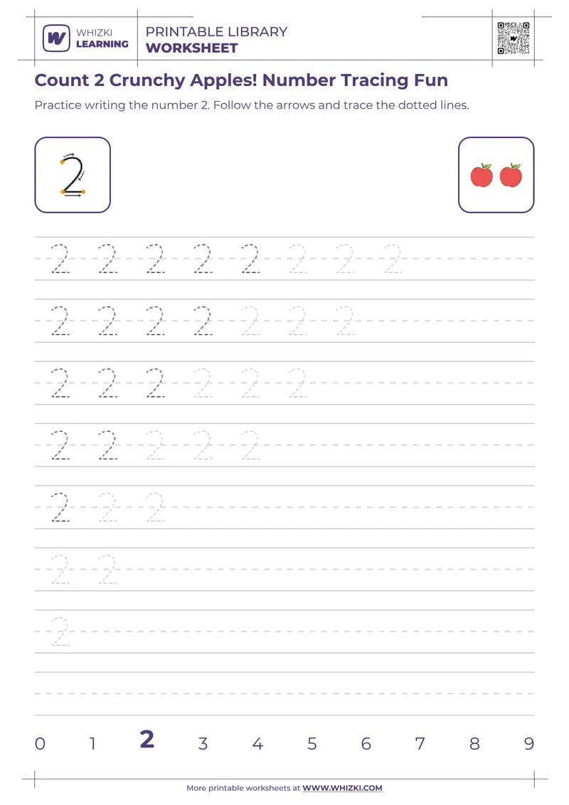 Count 2 Crunchy Apples! Number Tracing Fun