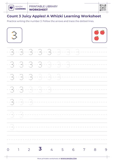 Count 3 Juicy Apples! A Whizki Learning Worksheet