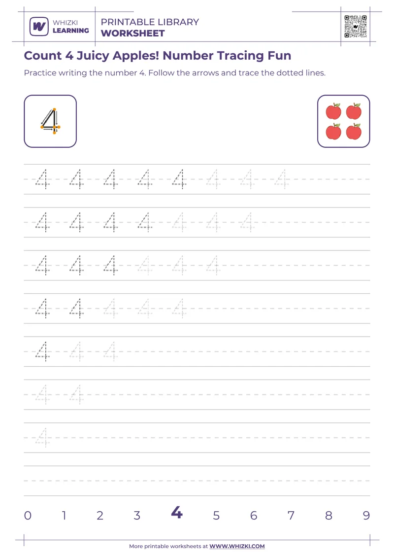 Count 4 Juicy Apples! Number Tracing Fun