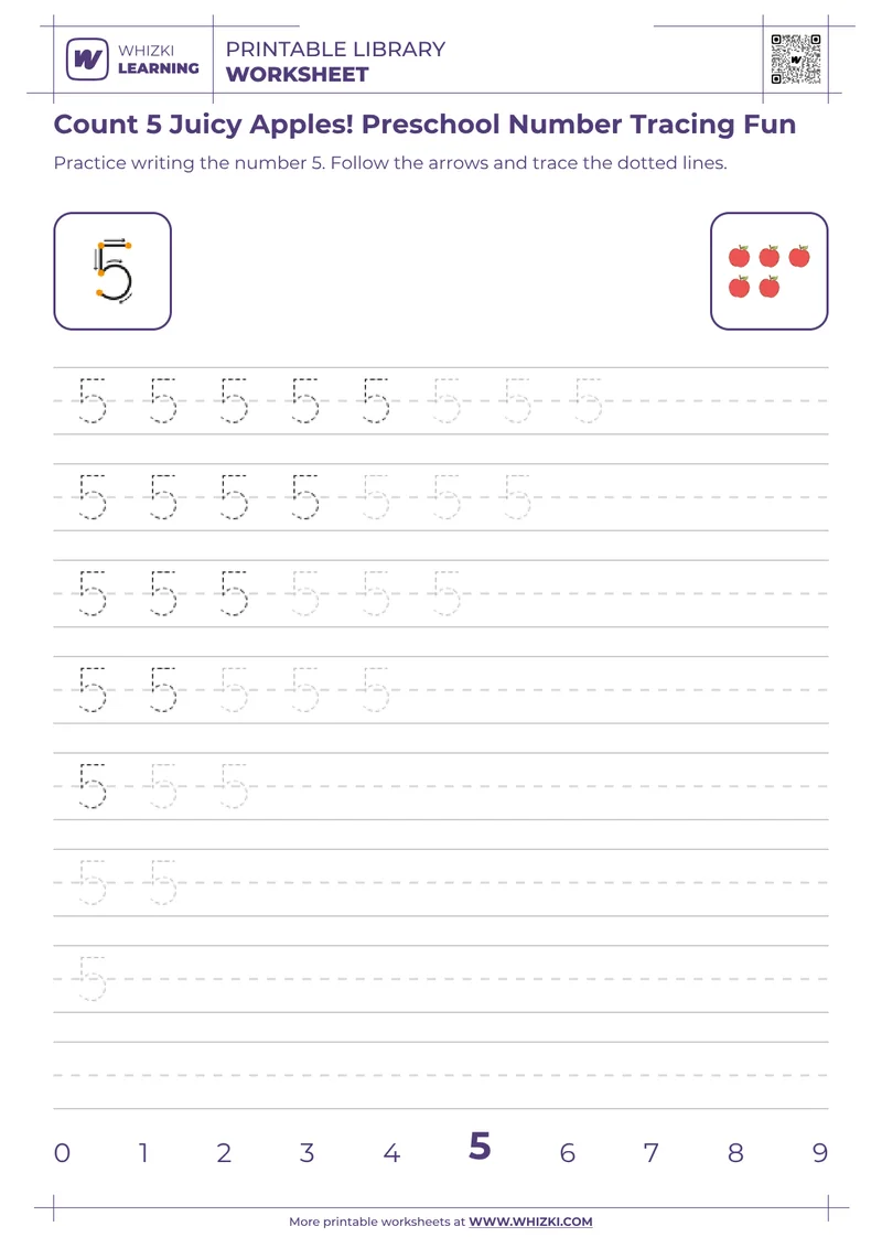 Count 5 Juicy Apples! Preschool Number Tracing Fun