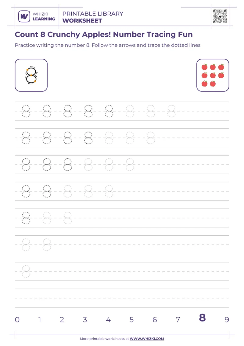 Count 8 Crunchy Apples! Number Tracing Fun