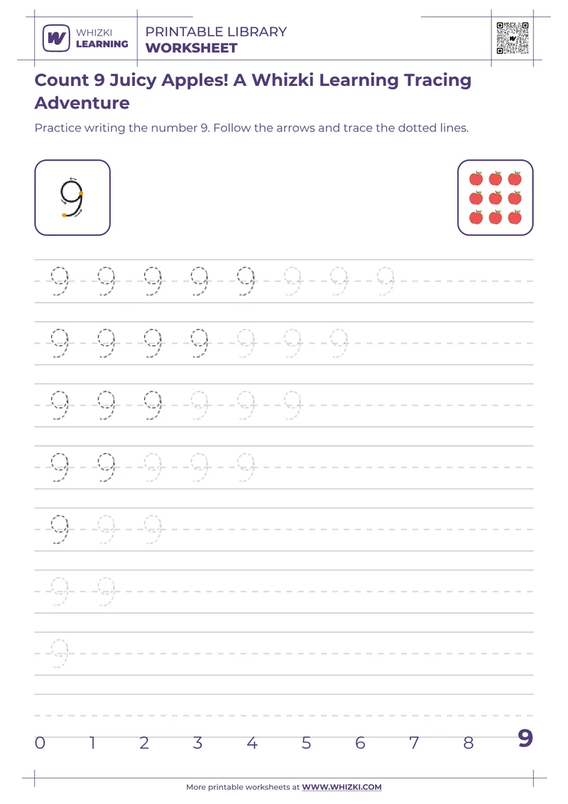 Count 9 Juicy Apples! A Whizki Learning Tracing Adventure