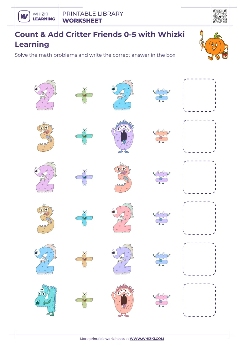 Count & Add Critter Friends 0-5 with Whizki Learning
