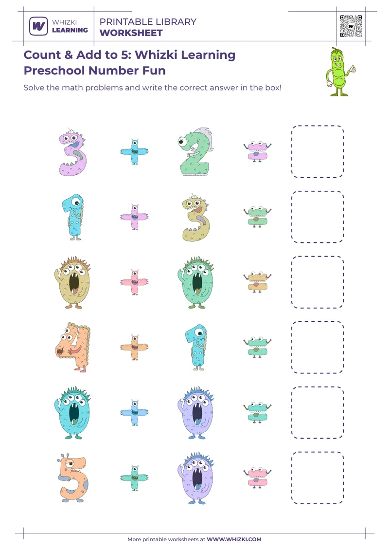 Count & Add to 5: Whizki Learning Preschool Number Fun