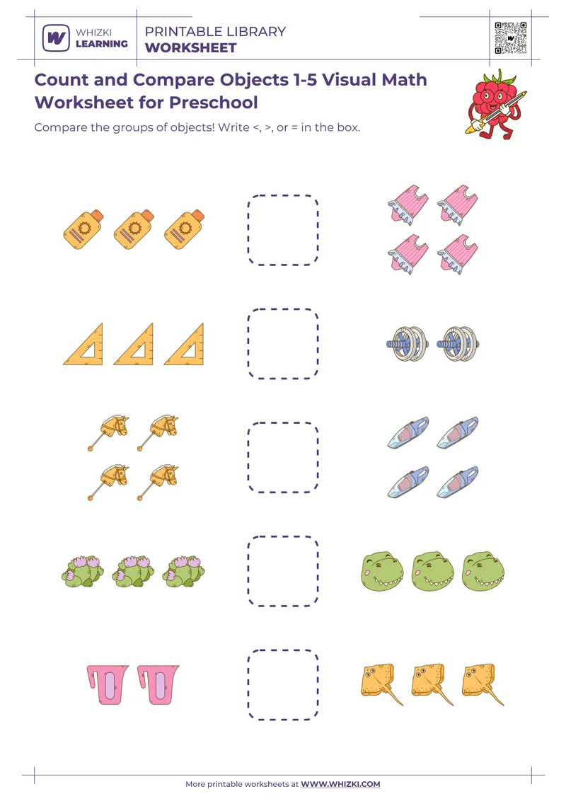 Count and Compare Objects 1-5 Visual Math Worksheet for Preschool