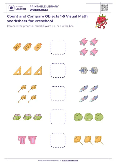 Count and Compare Objects 1-5 Visual Math Worksheet for Preschool