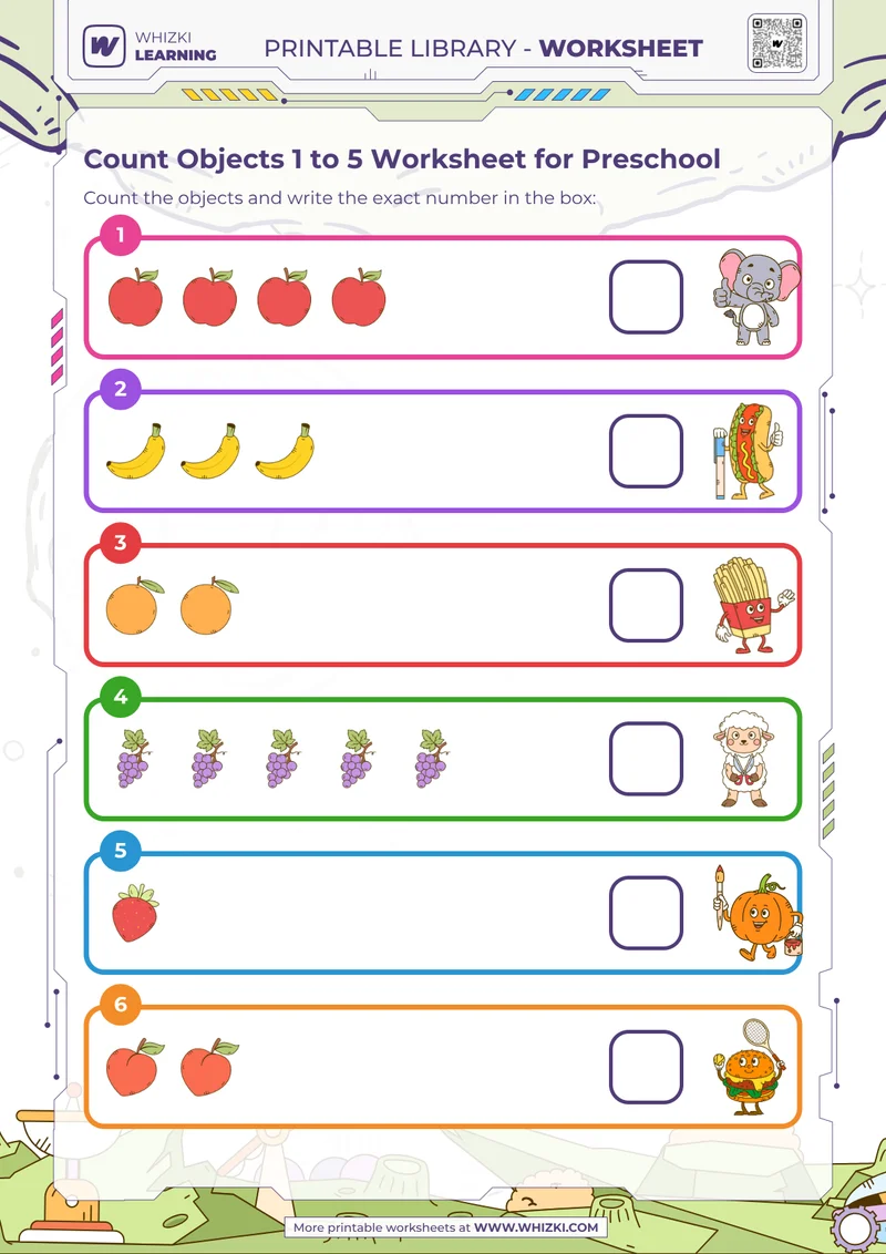 Count Objects 1 to 5 Worksheet for Preschool