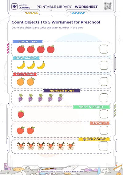 Count Objects 1 to 5 Worksheet for Preschool
