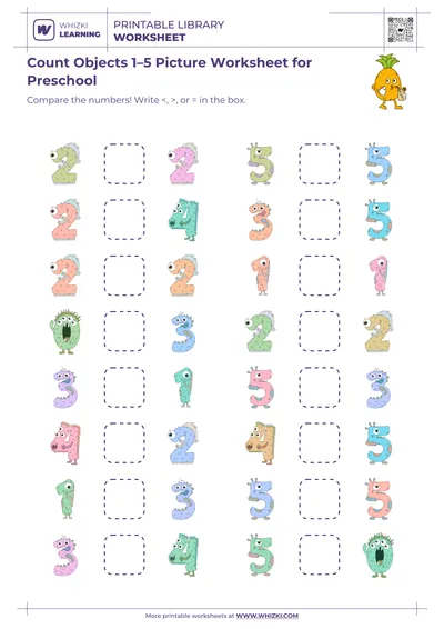 Count Objects 1–5 Picture Worksheet for Preschool