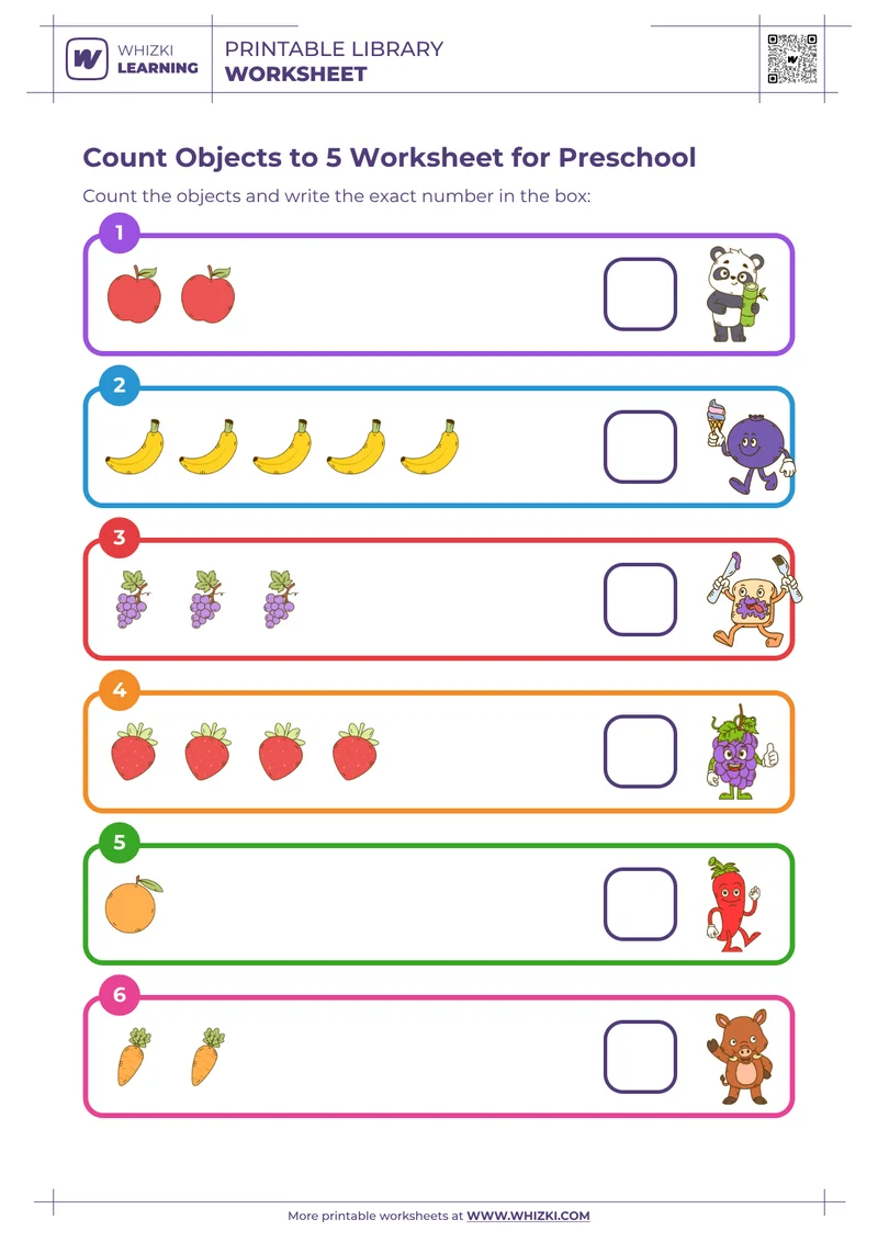 Count Objects to 5 Worksheet for Preschool