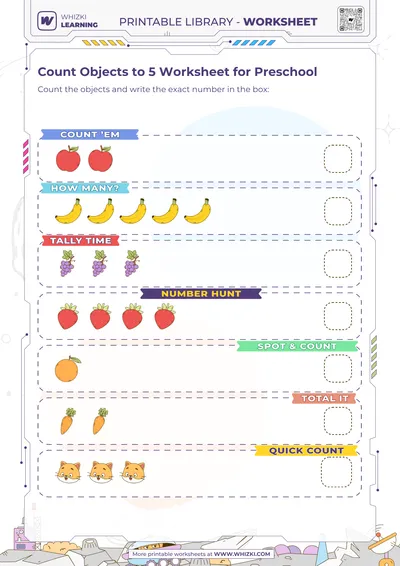 Count Objects to 5 Worksheet for Preschool