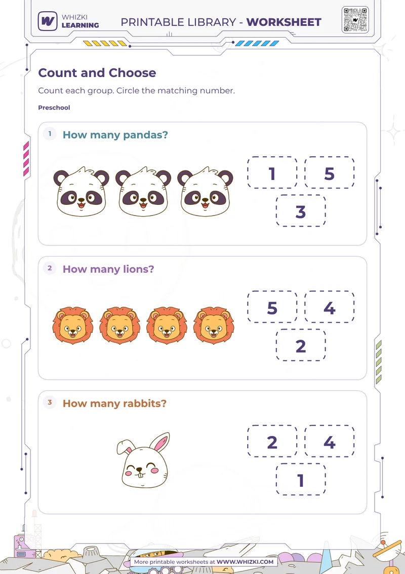 Count the Animals Number Choice Worksheet