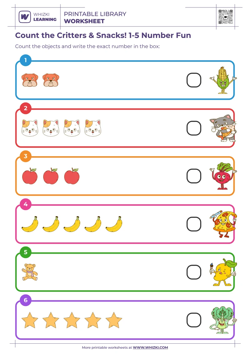 Count the Critters & Snacks! 1-5 Number Fun