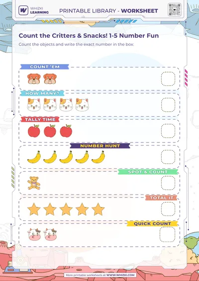 Count the Critters & Snacks! 1-5 Number Fun