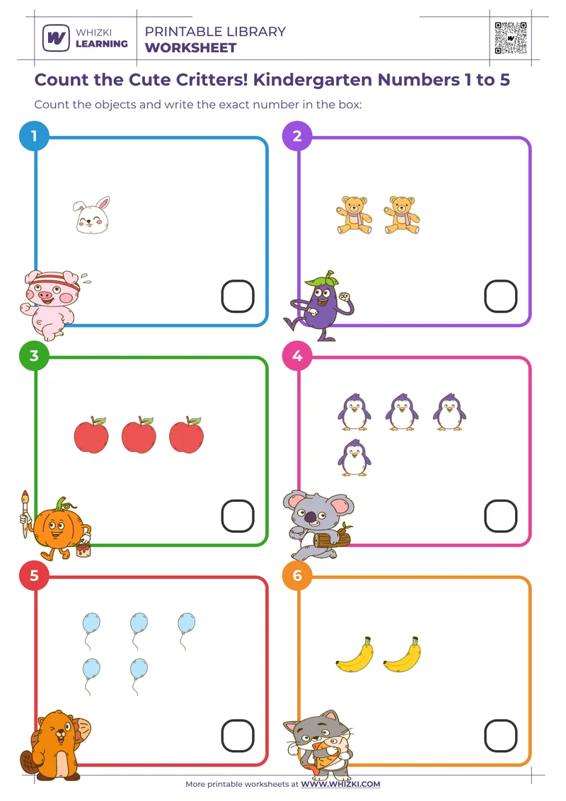 Count the Cute Critters! Kindergarten Numbers 1 to 5