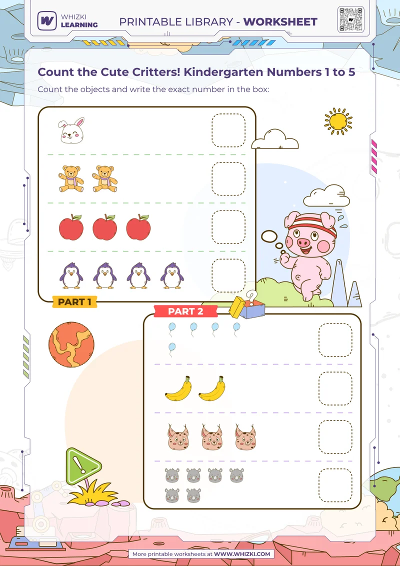 Count the Cute Critters! Kindergarten Numbers 1 to 5