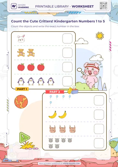 Count the Cute Critters! Kindergarten Numbers 1 to 5