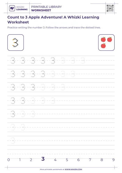Count to 3 Apple Adventure! A Whizki Learning Worksheet