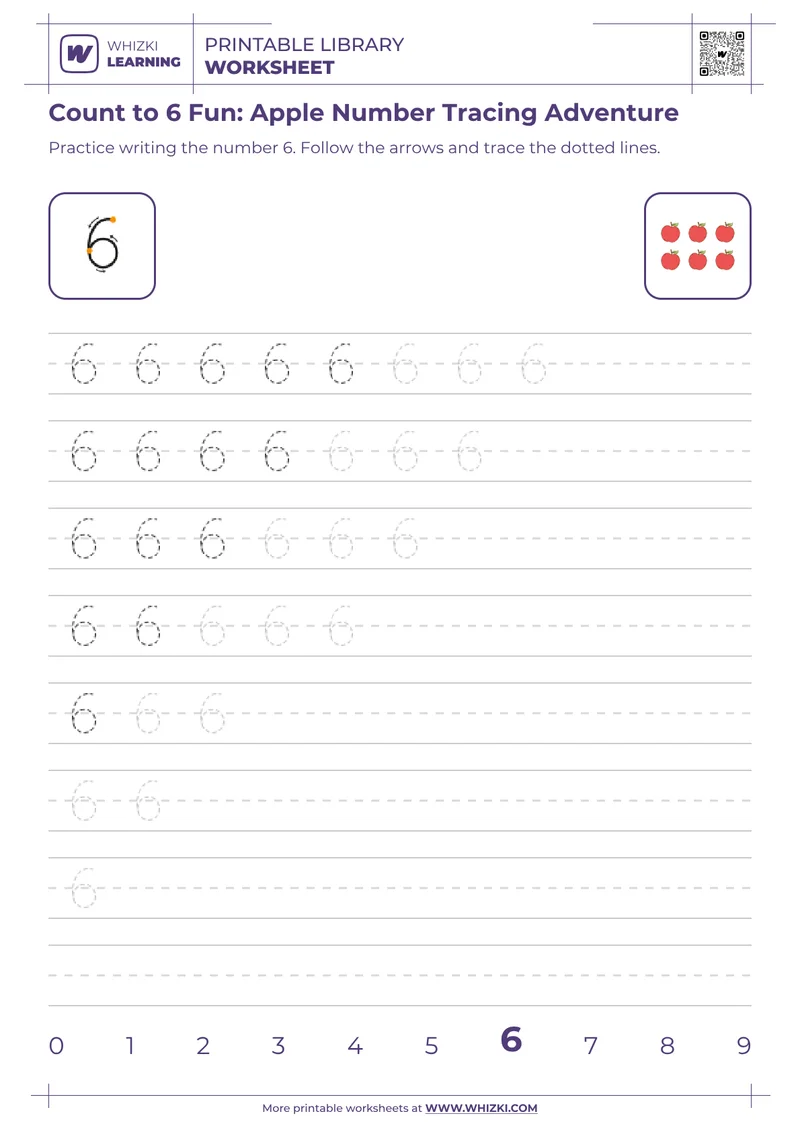 Count to 6 Fun: Apple Number Tracing Adventure