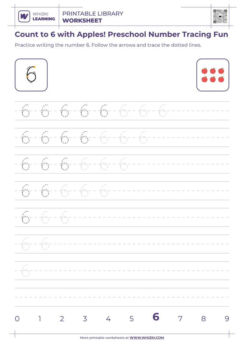 Count to 6 with Apples! Preschool Number Tracing Fun