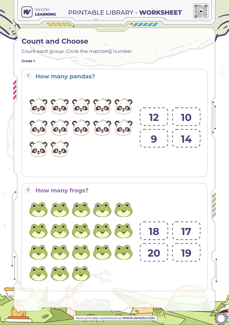 Counting Animals Number Choice Worksheet