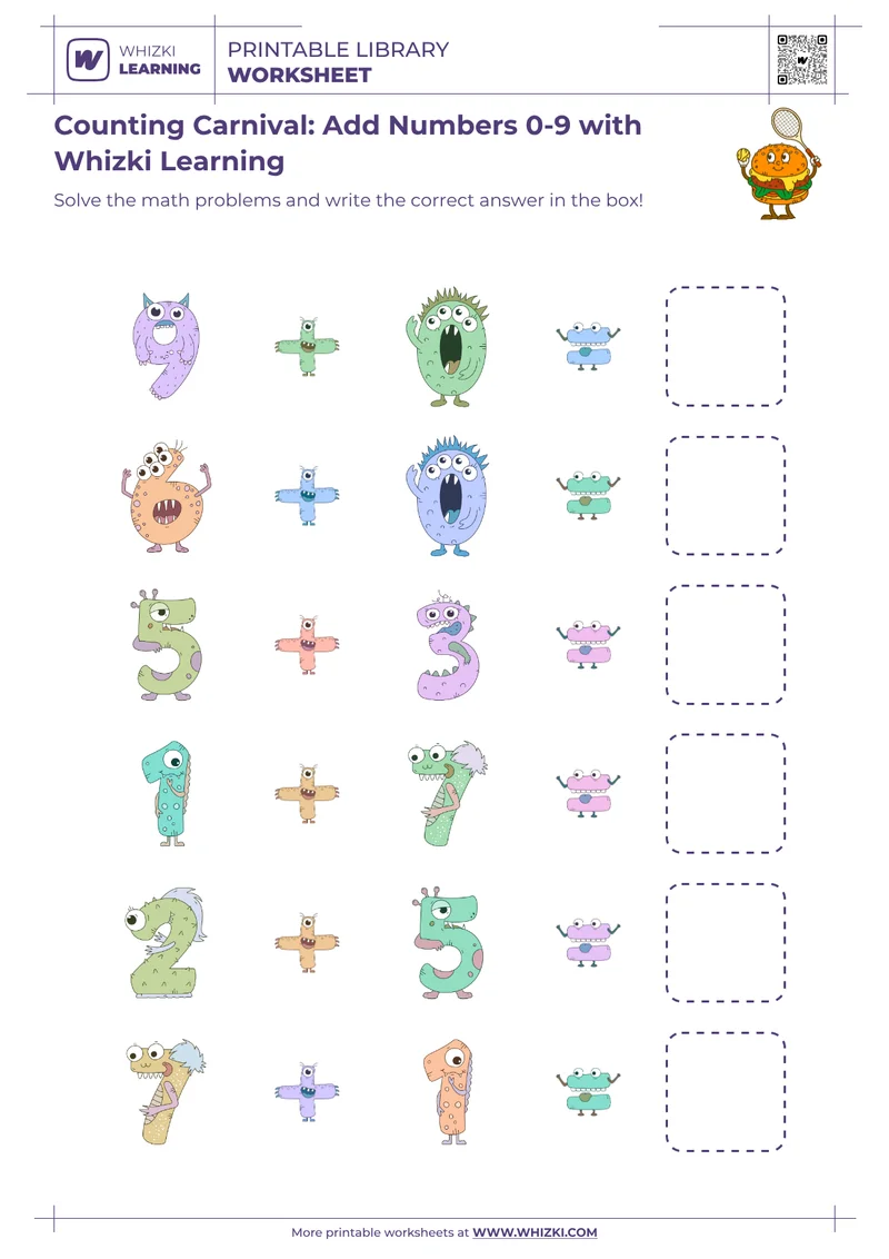 Counting Carnival: Add Numbers 0-9 with Whizki Learning