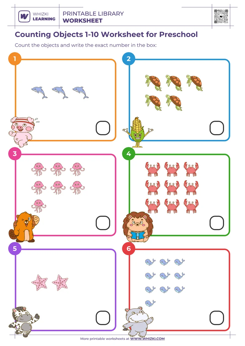 Counting Objects 1-10 Worksheet for Preschool