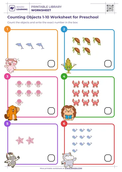 Counting Objects 1-10 Worksheet for Preschool