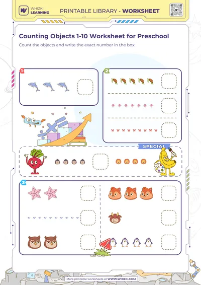 Counting Objects 1-10 Worksheet for Preschool
