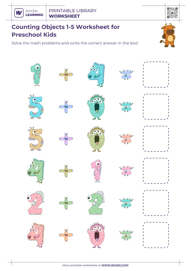 Counting Objects 1-5 Worksheet for Preschool Kids