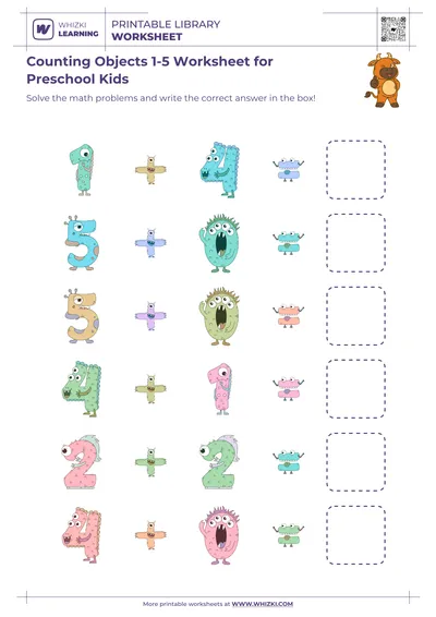 Counting Objects 1-5 Worksheet for Preschool Kids