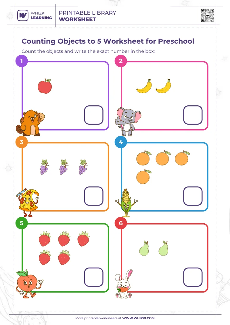 Counting Objects to 5 Worksheet for Preschool