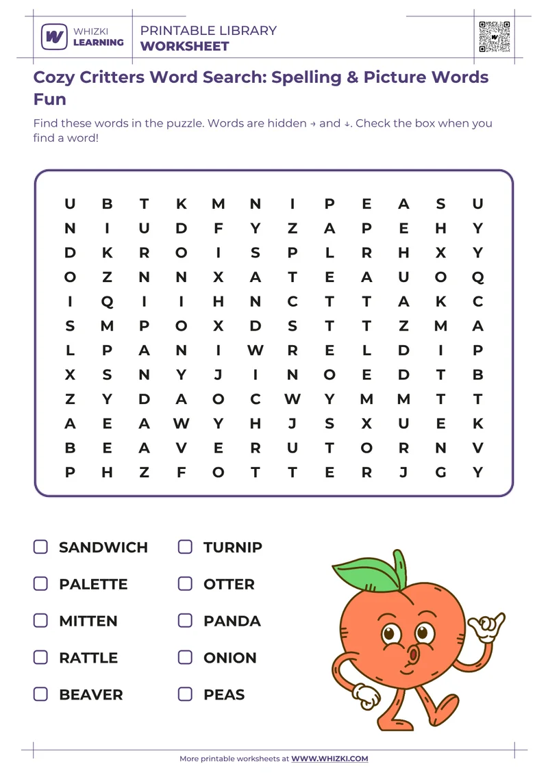 Cozy Critters Word Search: Spelling & Picture Words Fun