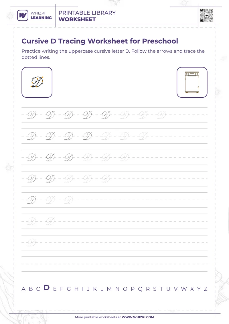 Cursive D Tracing Worksheet for Preschool
