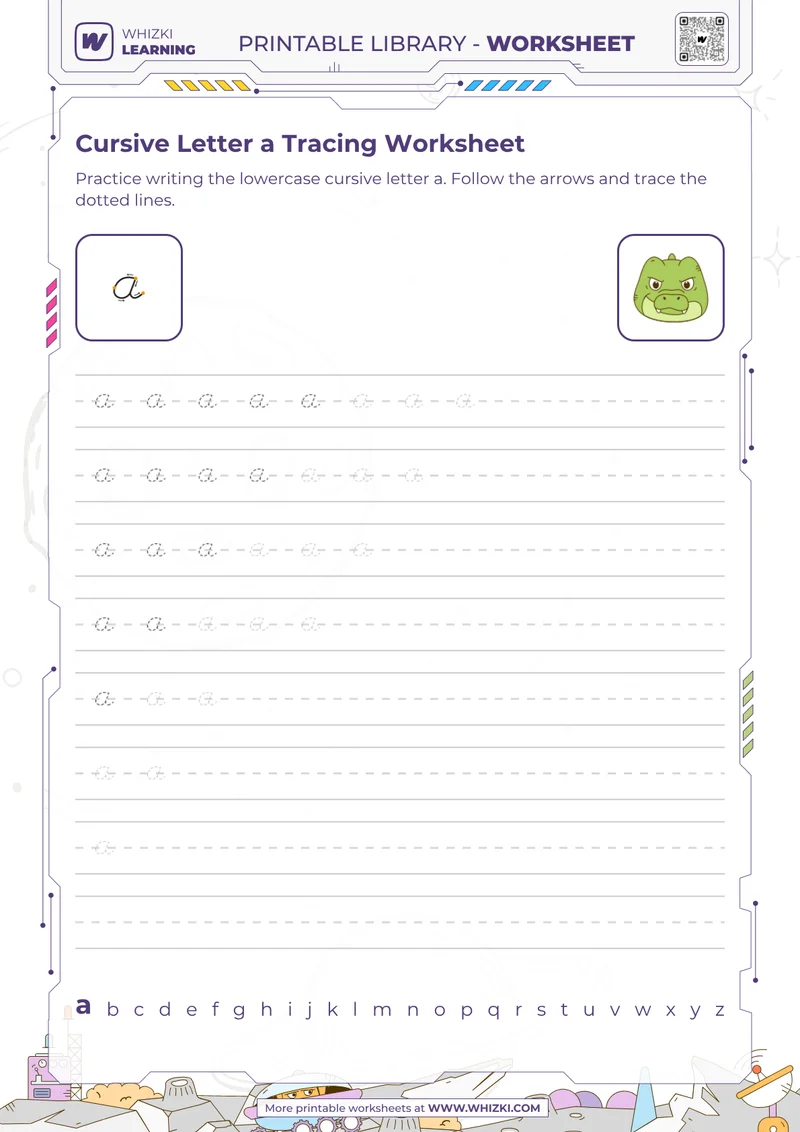 Cursive Letter a Tracing Worksheet