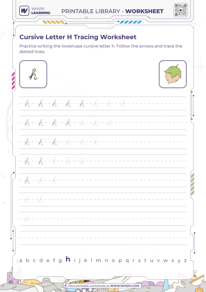Cursive Letter H Tracing Worksheet