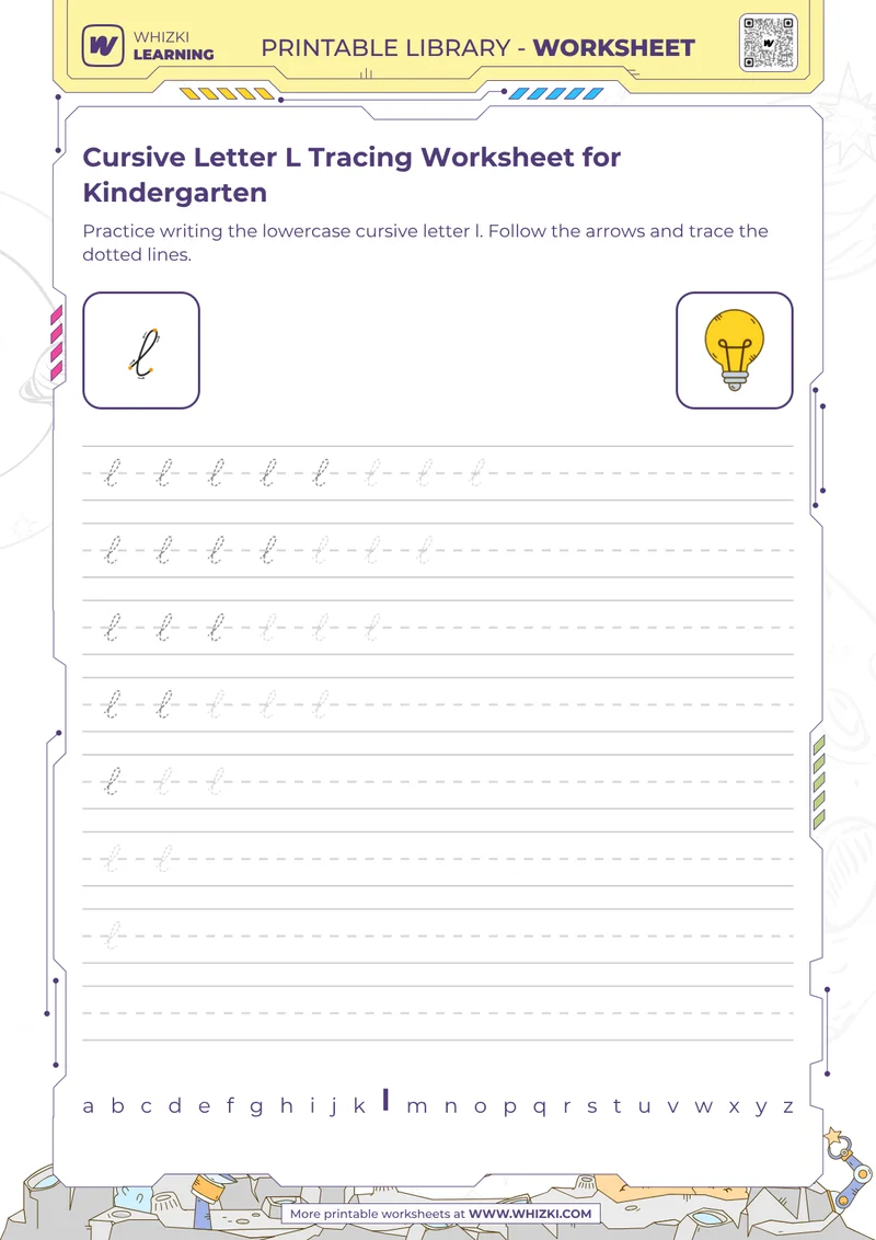 Cursive Letter L Tracing Worksheet for Kindergarten