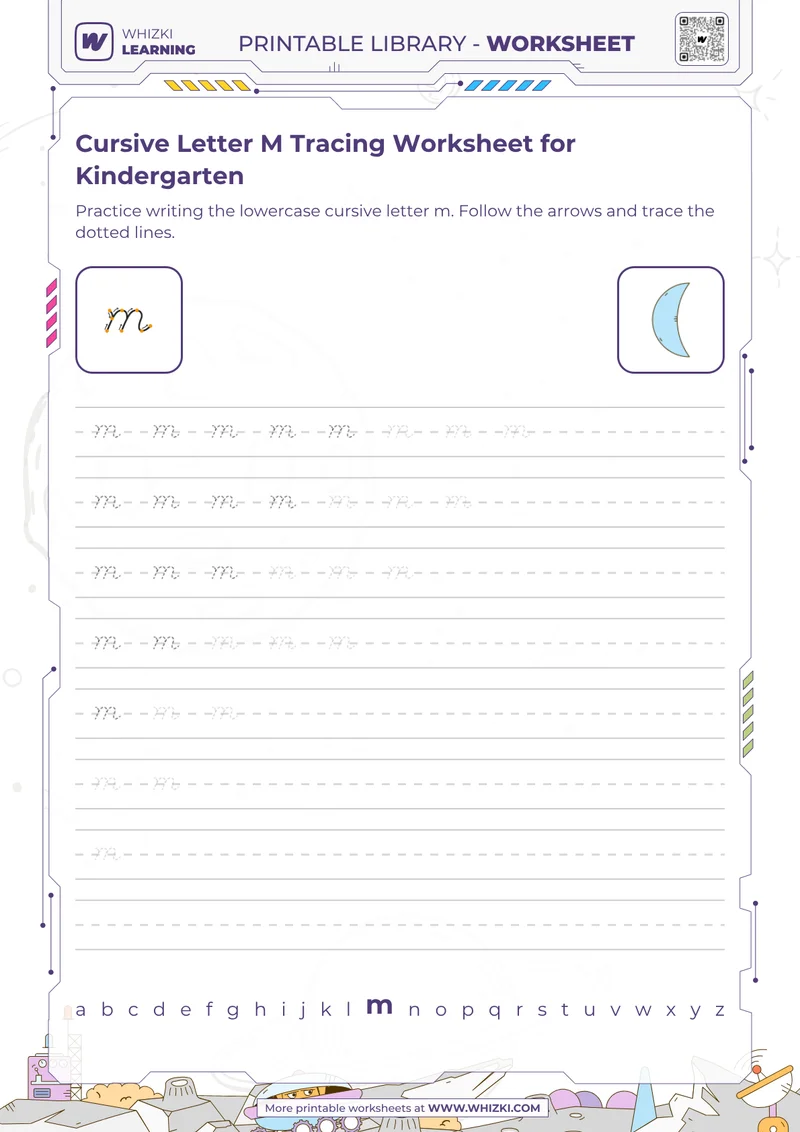 Cursive Letter M Tracing Worksheet for Kindergarten
