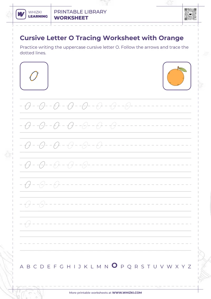 Cursive Letter O Tracing Worksheet with Orange
