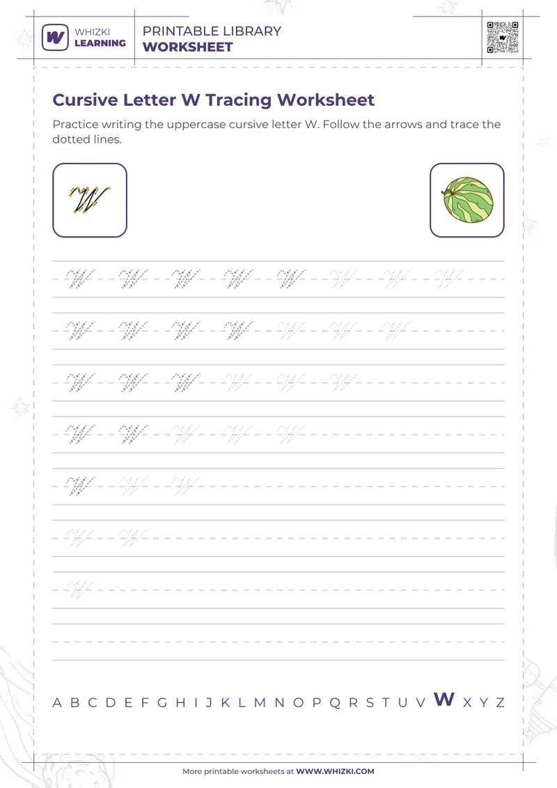 Cursive Letter W Tracing Worksheet
