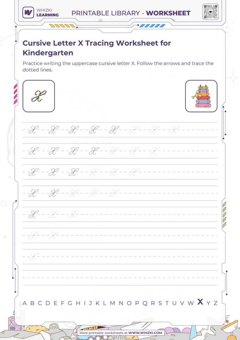 Cursive Letter X Tracing Worksheet for Kindergarten