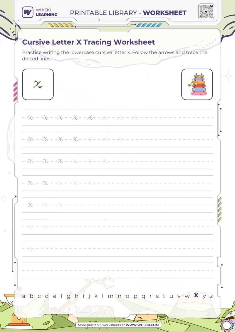 Cursive Letter X Tracing Worksheet