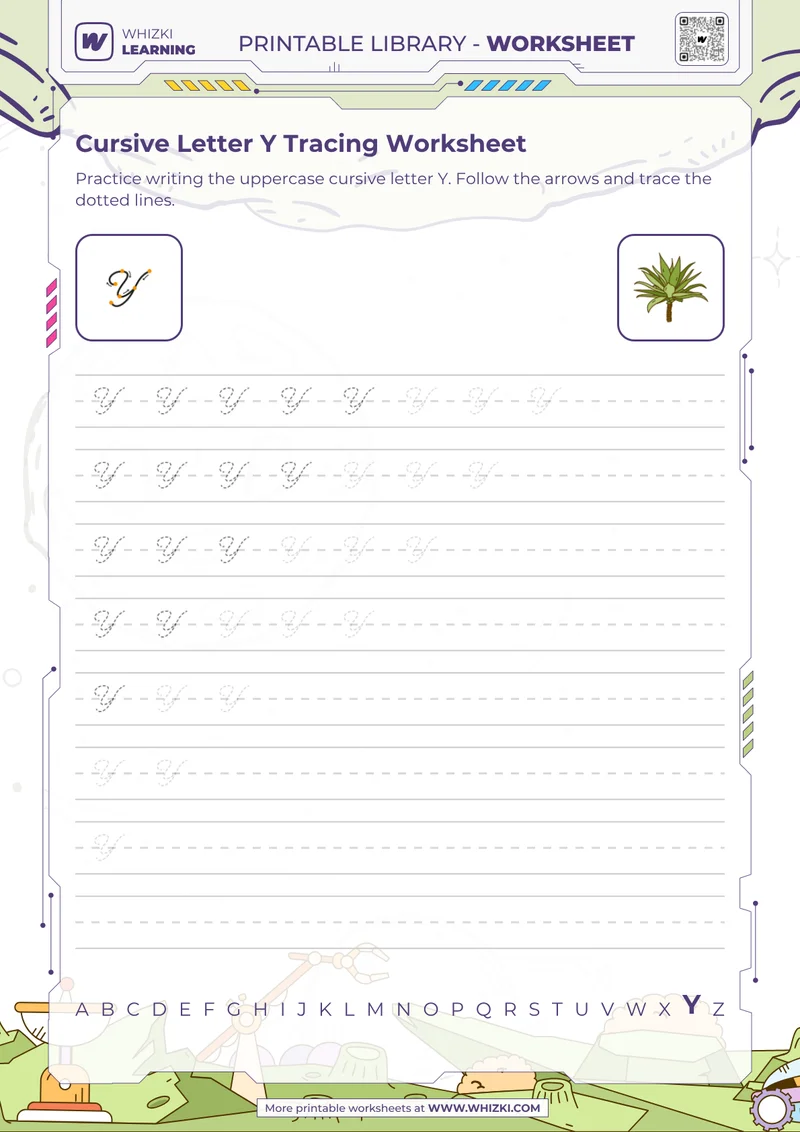 Cursive Letter Y Tracing Worksheet