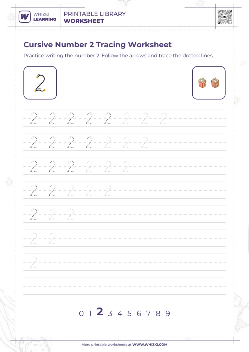 Cursive Number 2 Tracing Worksheet