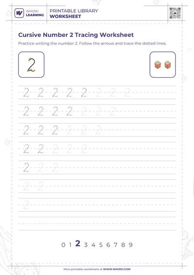Cursive Number 2 Tracing Worksheet