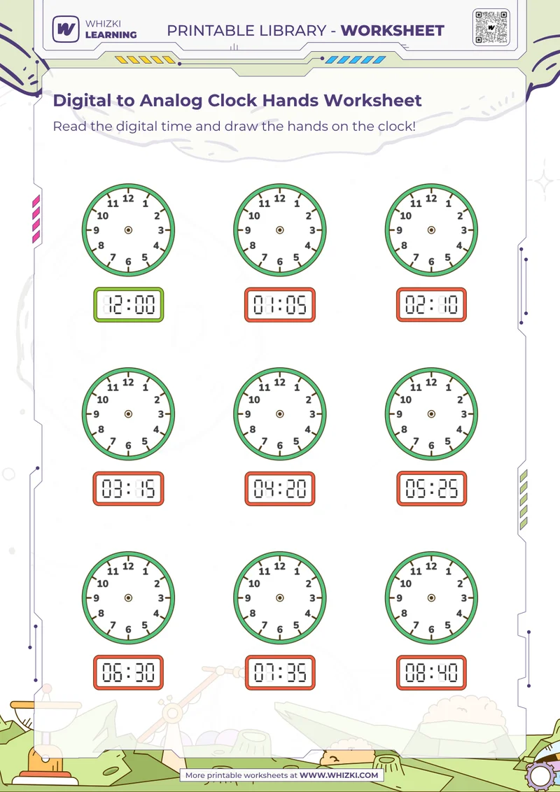 Digital to Analog Clock Hands Worksheet