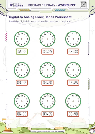 Digital to Analog Clock Hands Worksheet