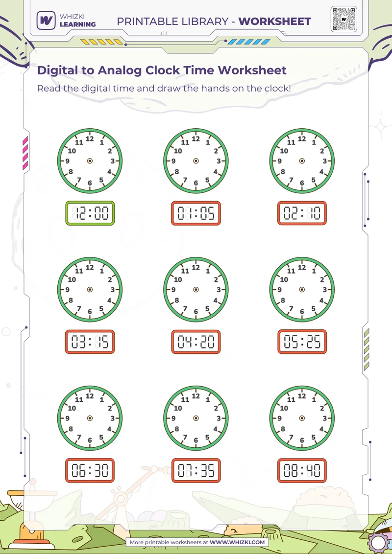 Digital to Analog Clock Time Worksheet